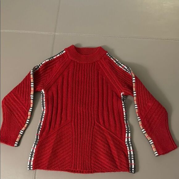 Girls Red Wool Ribbed Long Sleeve Sweater with Check Detail. Size 8. - Picture 1 of 4